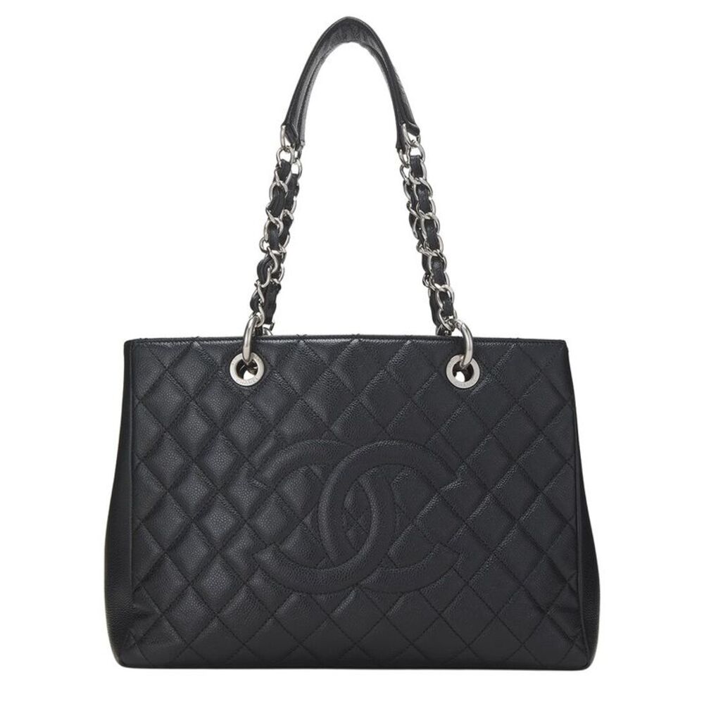 Chanel Black Quilted Caviar Leather Grand Shopping Tote (Gst) (Authentic